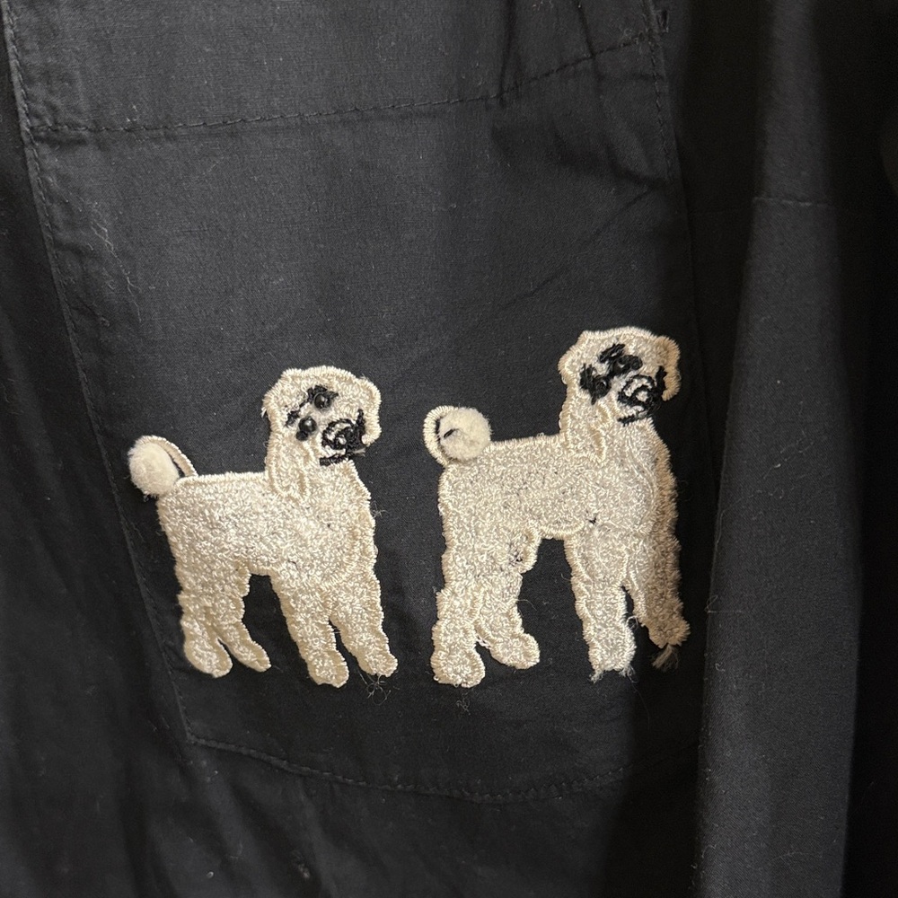 Black Button-Up Shirt with Dog Embroidery - Picture 2 of 4